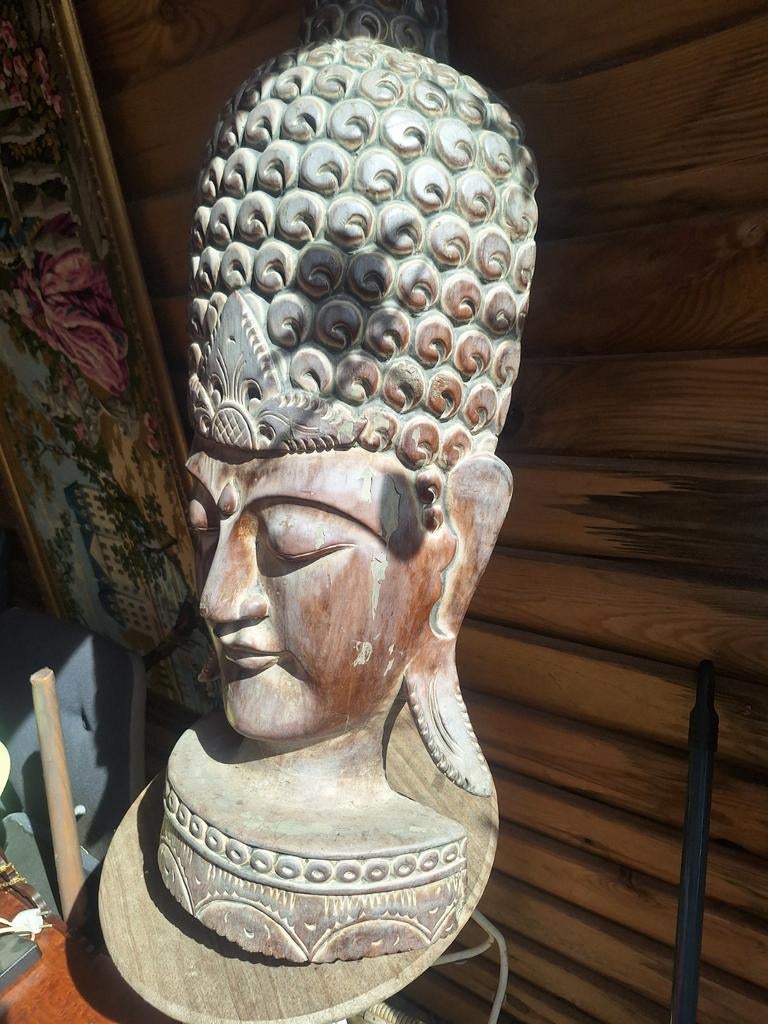 Houten Boeddha hoofd, Ophalen of Verzenden
