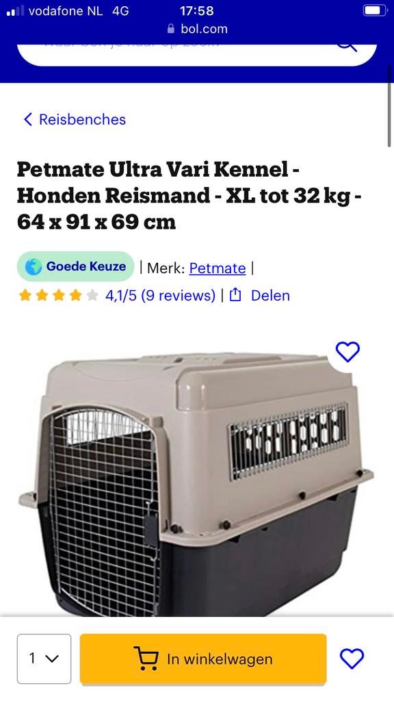 Petmate Ultra Vari Kennel Honden Reismand XL tot 32 kg, Ophalen, Gebruikt
