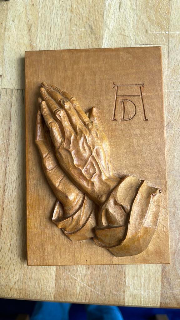Vintage Albrecht Durer biddende handen hout reliëf plaquette, Antiek en Kunst, Ophalen of Verzenden