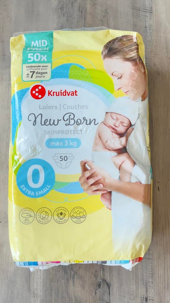 Kruidvat New Born Luiers - Maat 0 Extra Small (50 stuks), Ophalen of Verzenden, Nieuw