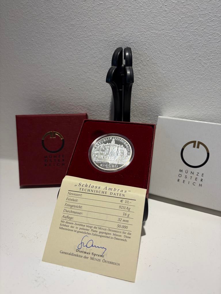 Oostenrijk 10 Euro Zilveren Munt "Schloss Ambras", Verzenden, Oostenrijk, Losse munt, Zilver