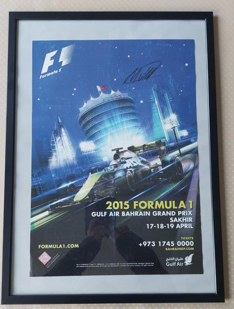Max Verstappen handtekening op affiche F1 Bahrein 2015, Ophalen of Verzenden, Zo goed als nieuw, Formule 1