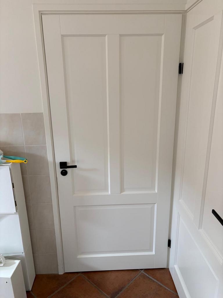 Witte opdekdeur massief, Ophalen, Gebruikt, 80 tot 100 cm, Binnendeur