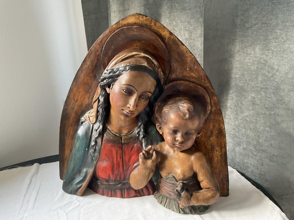 Antiek art noveau gips Maria met Kind Jezus, Antiek en Kunst, Antiek | Religie, Ophalen