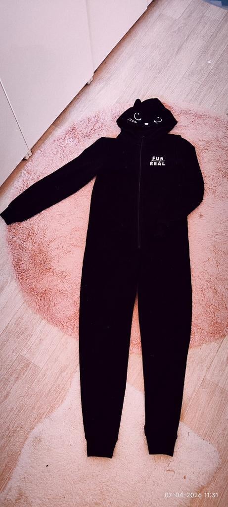 Leuke katoenen onesie met katten capuchon - Maat 152, Nacht- of Onderkleding, Jongen of Meisje, H&M, Nieuw
