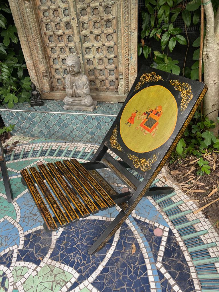Indiase klapstoel stoel India handbeschilderd oosters India, Overige materialen, Verburgt Vintage, Gebruikt, Ophalen of Verzenden