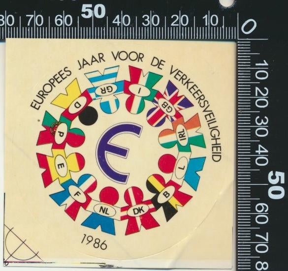 Sticker: Europees Jaar voor de Verkeersveiligheid - 1986 (2), Ophalen of Verzenden, Zo goed als nieuw, Auto of Motor