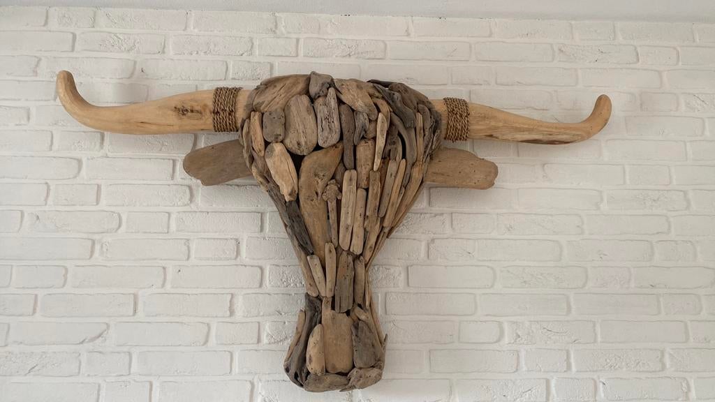 Stierenkop van wrakhout zgan, Huis en Inrichting, Woonaccessoires | Wanddecoraties, Ophalen, Zo goed als nieuw