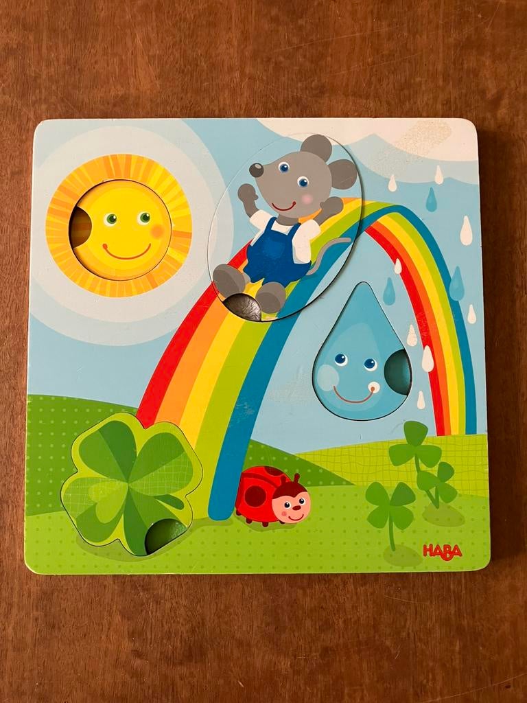 HABA voelpuzzel muis hout 4 stoffen voelen, Ophalen of Verzenden, Zo goed als nieuw