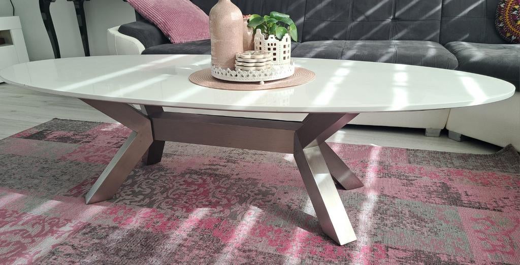 Hoogglans witte salontafel 160x70 cm, Ophalen, Gebruikt, 100 tot 150 cm, 50 tot 100 cm