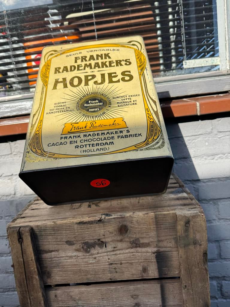 Vintage Frank Rademaker's Hopjes Blik - Art Nouveau, Verzamelen, Ophalen, Gebruikt, Overige, Overige merken