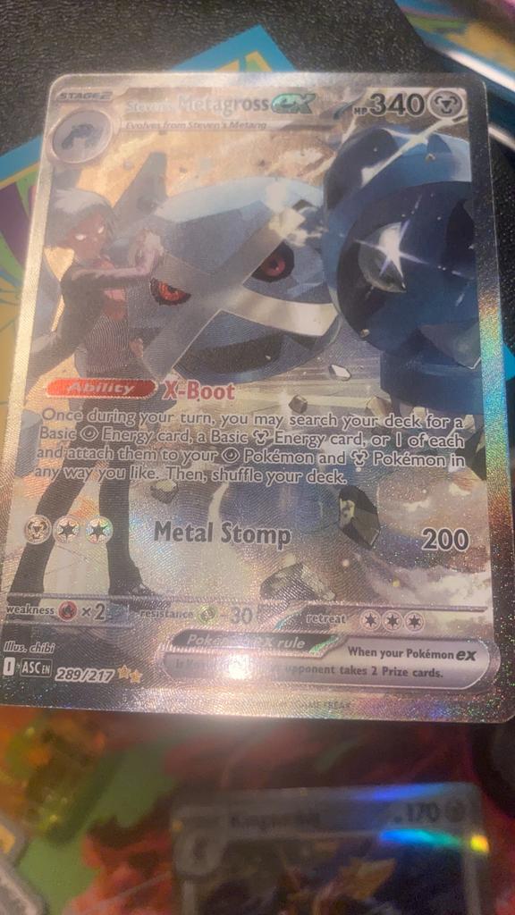 Steven Metagross ex Pokémon kaart, Ophalen of Verzenden, Gebruikt, Losse kaart, Foil
