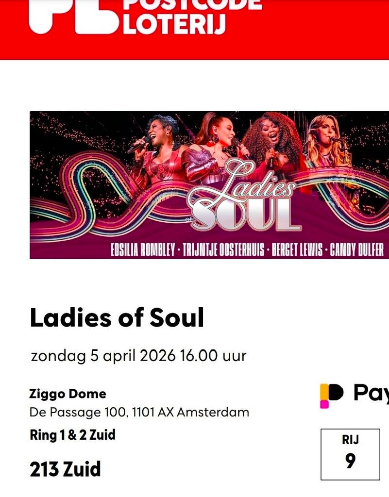2 kaarten Ladies of soul 5 april Ziggo Dome, Twee personen