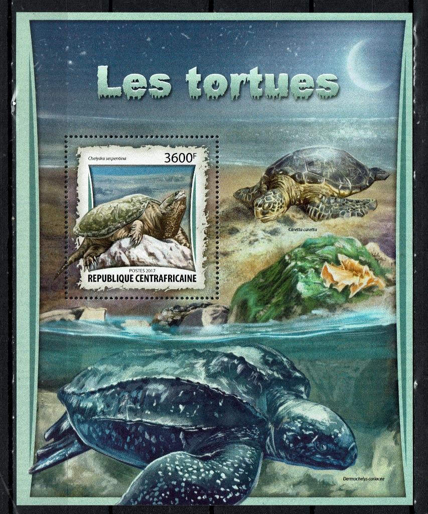 C.AFRIKA 2017 PF BLOK SCHILDPADDEN REPTIELEN TURTLES 1, Ophalen of Verzenden, Postfris, Dier of Natuur