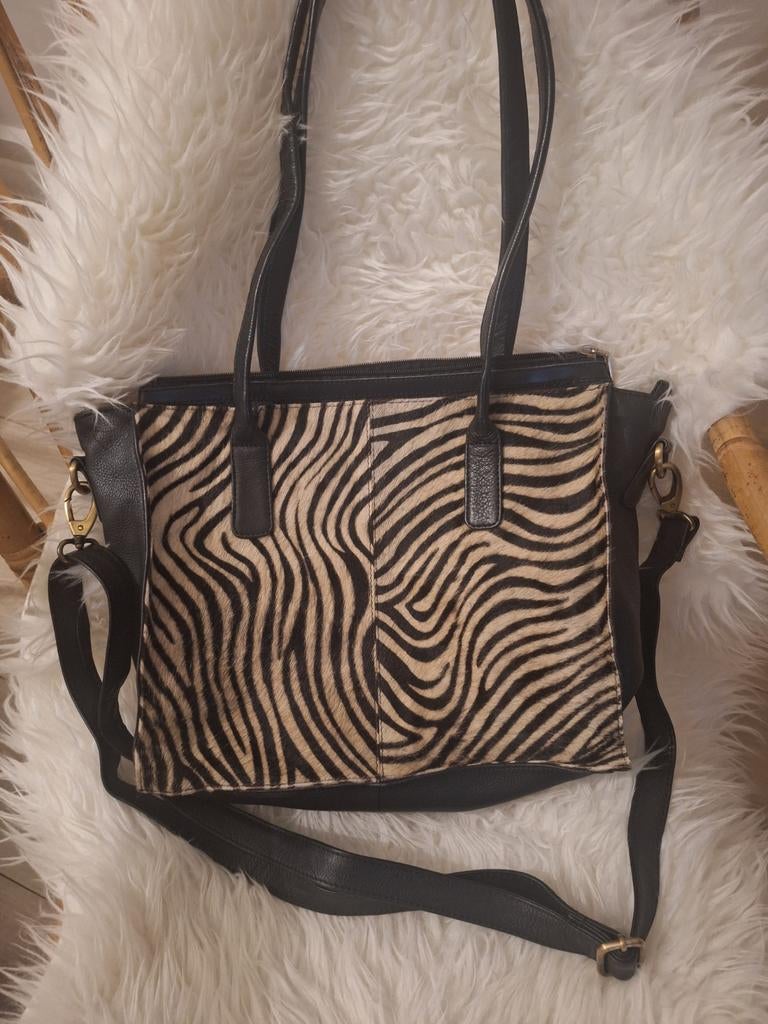 BEAR Design Crossbody Tas Leer Zebraprint Zo Goed Als Nieuw, Ophalen of Verzenden, Zo goed als nieuw, Zwart, Schoudertasje