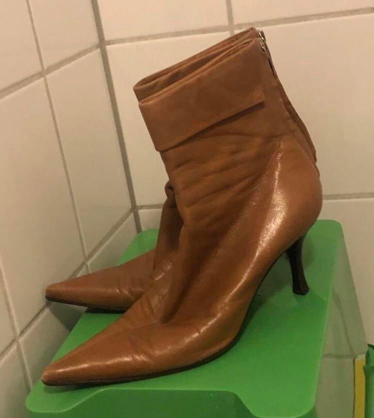 Sergio Rossi bruine leren enkellaarsjes met hak , Mt 39, Ophalen