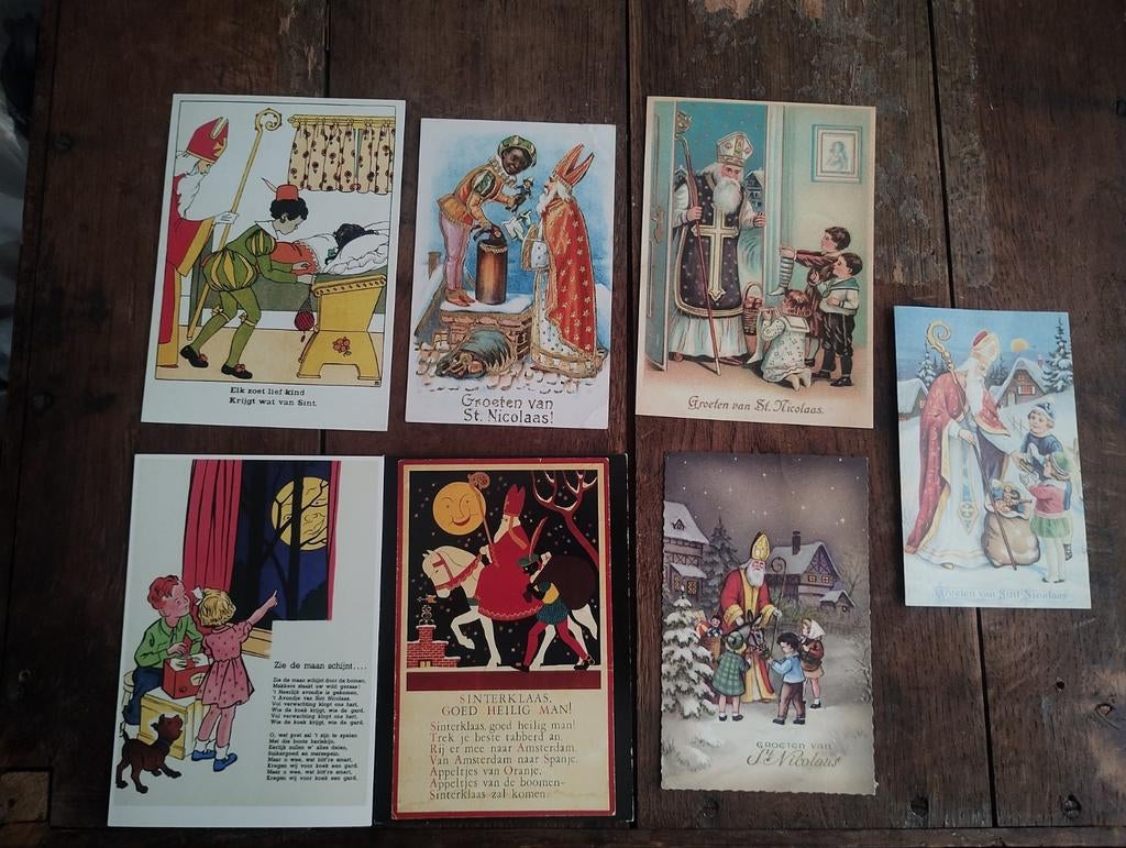 Oude ansichtkaarten sinterklaas en zwarte piet, Verzenden