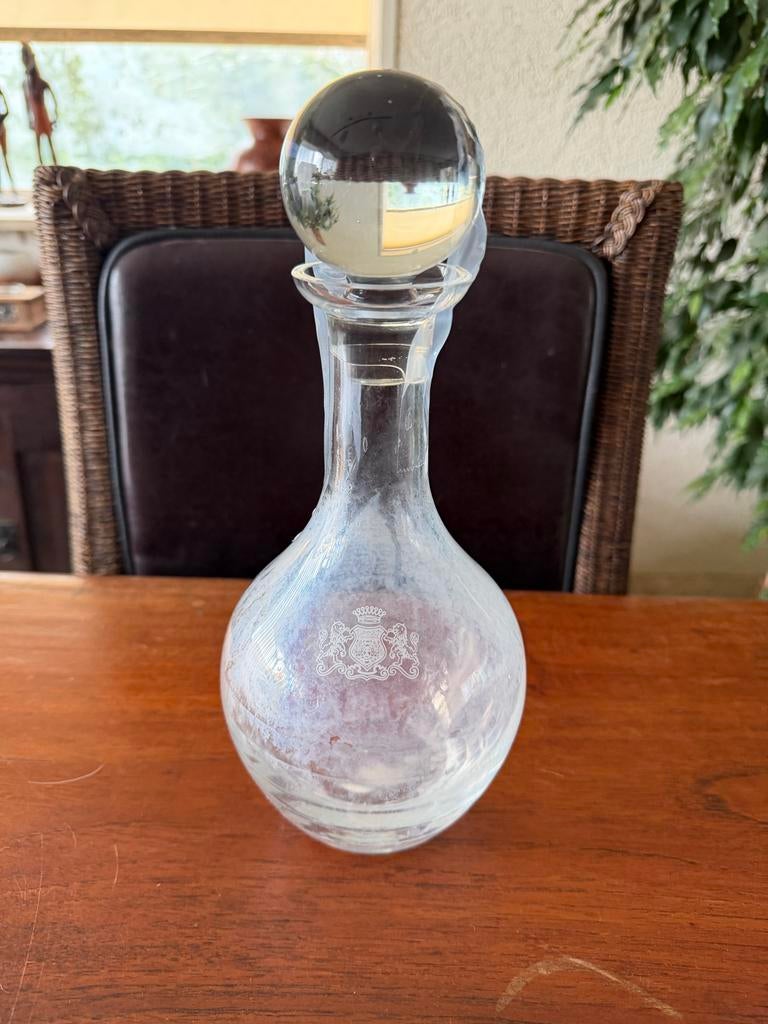 Glazen karaf met stop en wapen, Antiek en Kunst, Ophalen of Verzenden