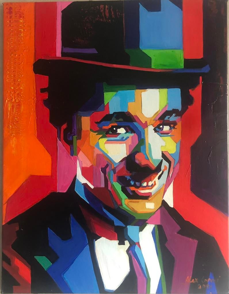 Alex L- Charlie Chaplin- Handgeschilderd (100%)- Origineel, Ophalen of Verzenden