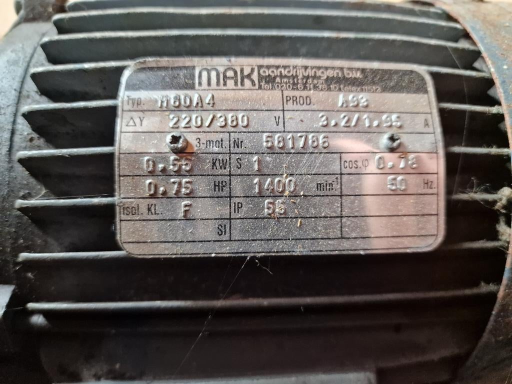 MAK Elektromotor 0.55 kW, 1400 rpm, Type H80A4, Doe-het-zelf en Verbouw, Motoren, Ophalen