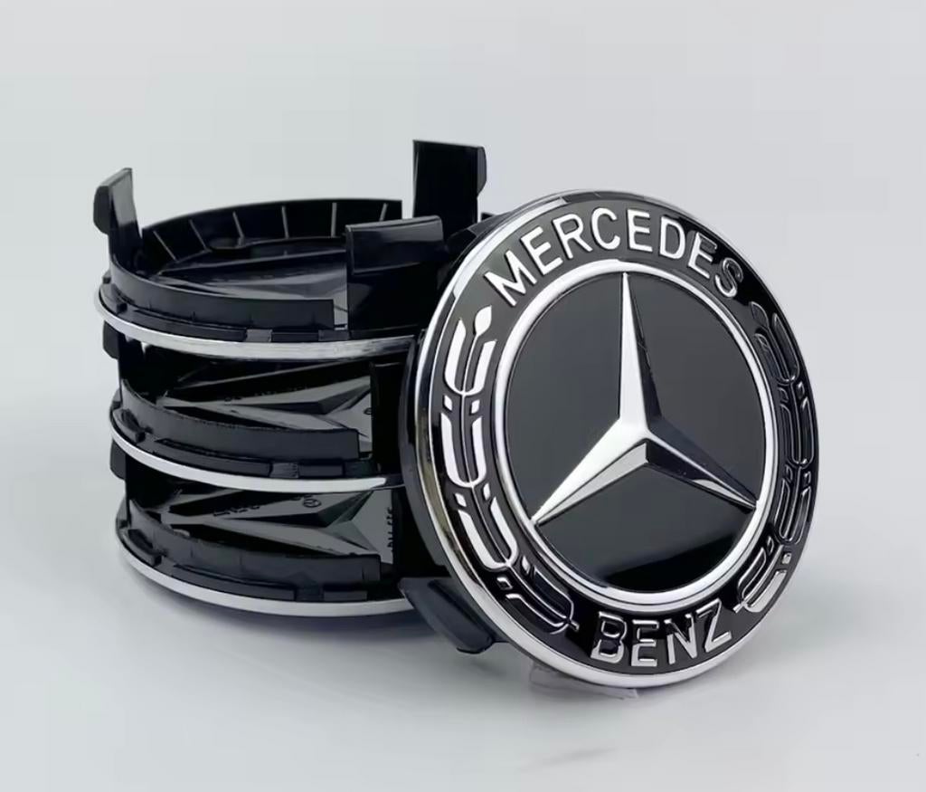 Set naafdoppen 75 mm Mercedes (4 stuks) nieuw zwart, Auto diversen, Wieldoppen, Verzenden, Nieuw