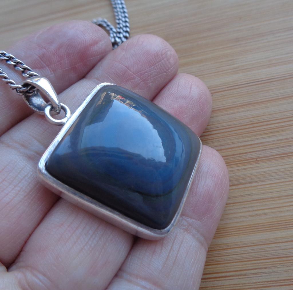 zilveren ketting met hanger regenboog obsidaan [096], Verzenden, Zo goed als nieuw, Met edelsteen, Zilver