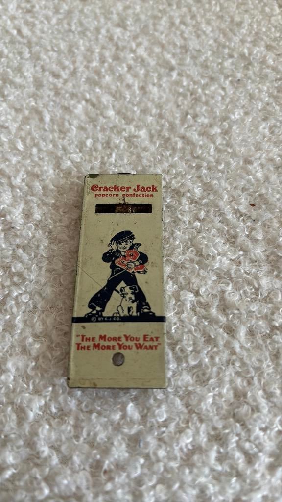Blikken reclame fluitje Cracker Jack, Antiek en Kunst, Ophalen of Verzenden