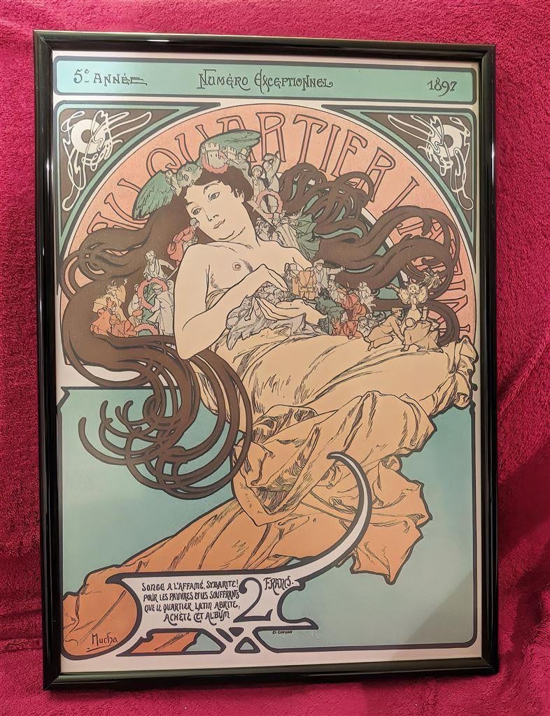 ALPHONSE MUCHA Quartier Latin Jugendstil Poster in Lijst, Ophalen of Verzenden