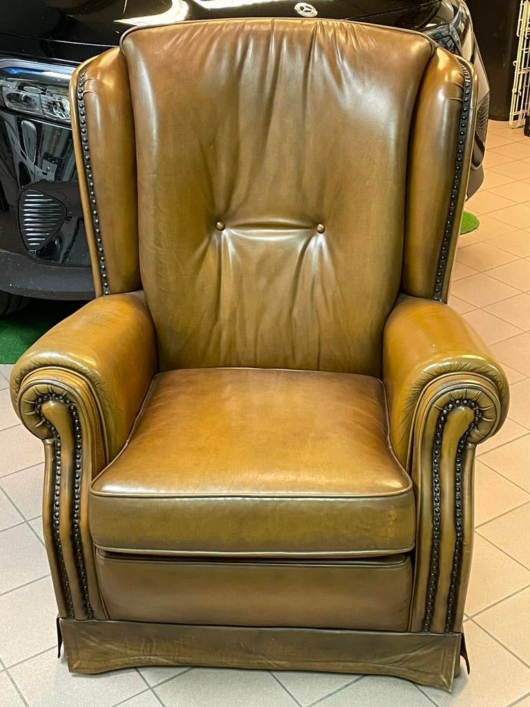Lederen FEAUTEUIL, een heerlijke en gezellige stoel, Ophalen, Gebruikt, Klassiek, 75 tot 100 cm
