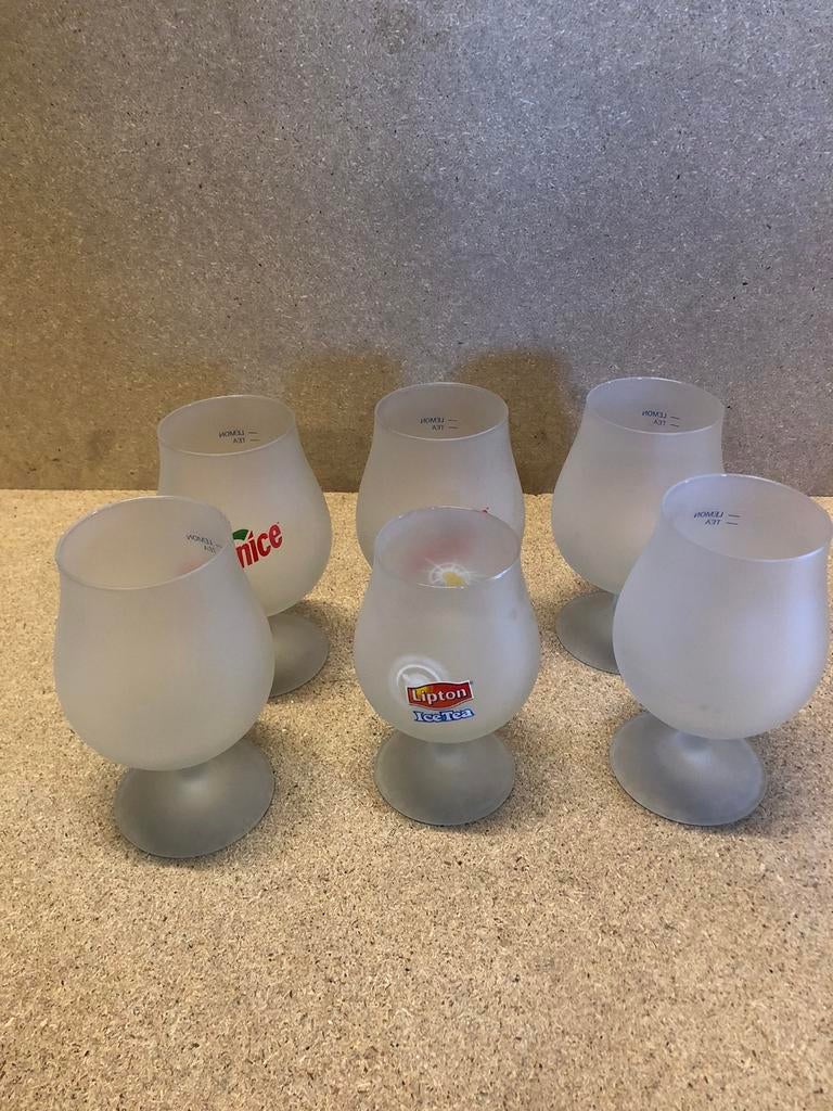 Lipton ice  tea glazen 5 groot 1 klein, Ophalen of Verzenden, Gebruikt, Frisdrankglas