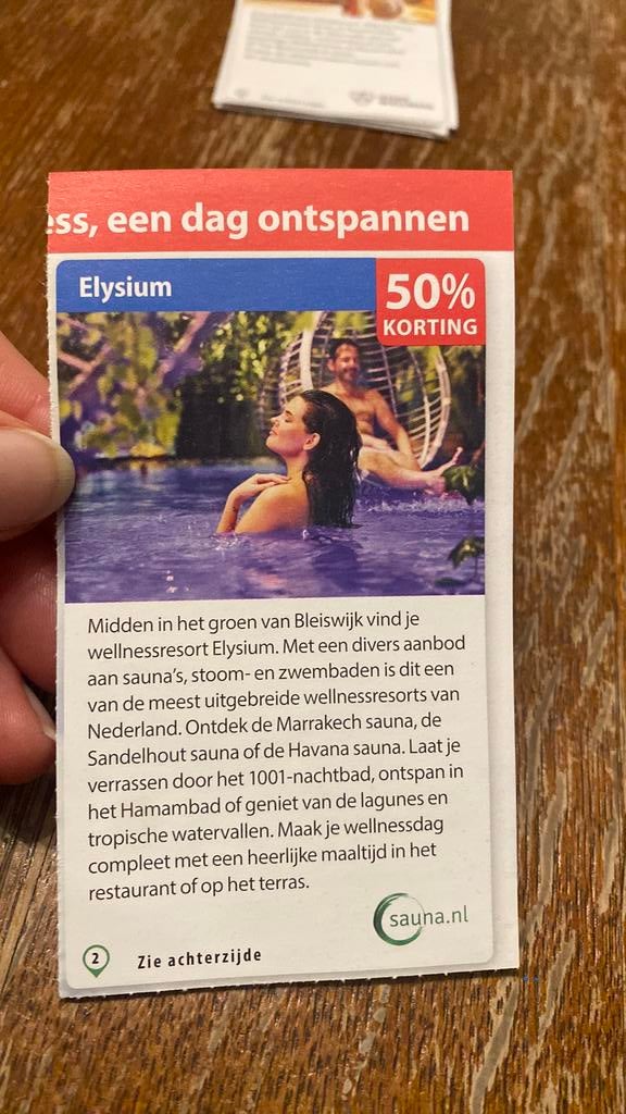 elysiun sauna koeting 50%, Kortingsbon, Spa of Sauna