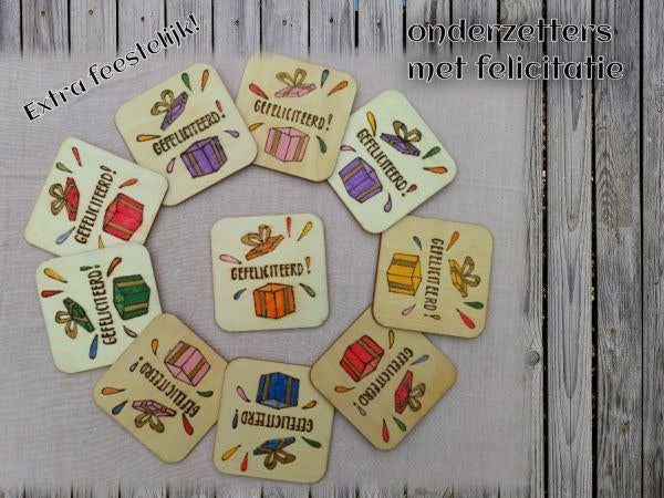 Handgebrande houten & kurken onderzetters PYROGRAFIE Creamar, Ophalen of Verzenden, Nieuw, Glas of Kopje