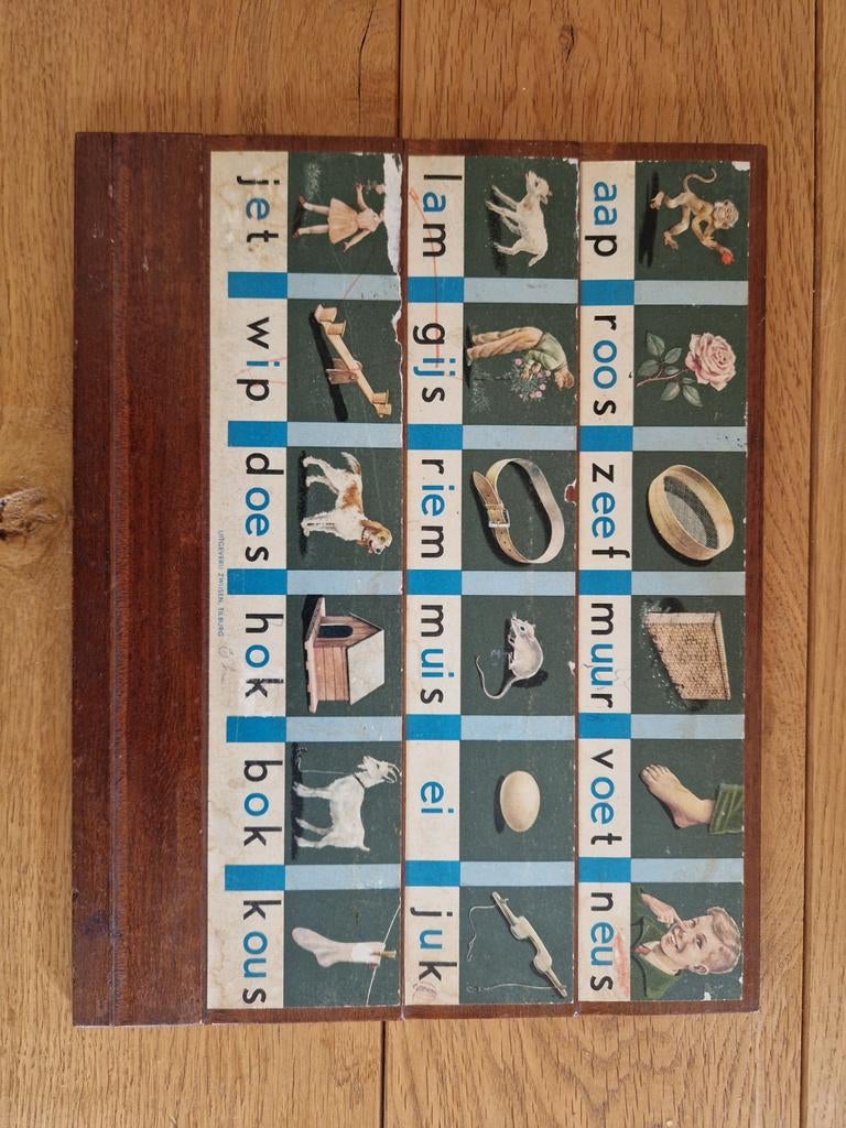 Oude Leesplank met Letterdoos - Jaren '50 aap roos zeef, Antiek en Kunst, Antiek | Speelgoed, Ophalen of Verzenden