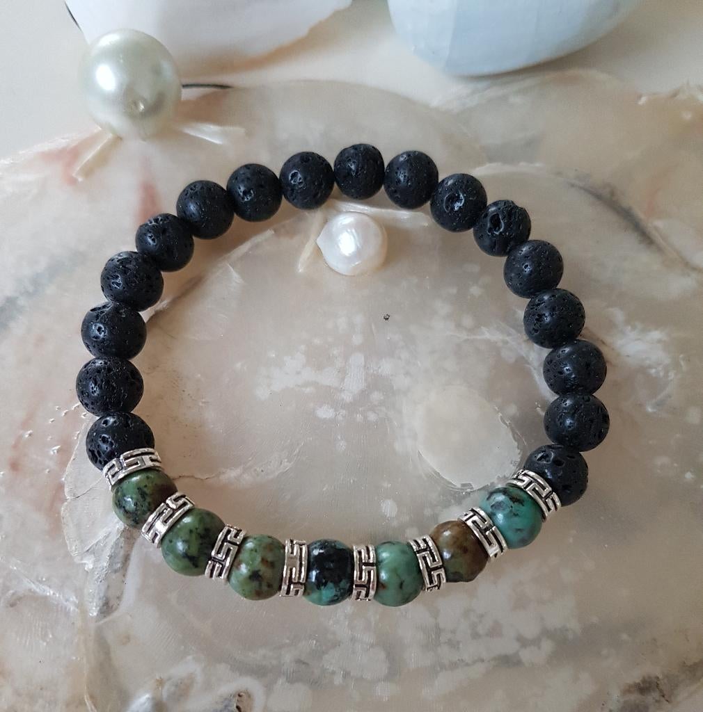 Heren Armband African Turquoise - Lava en oneindig Kralen, Met bedels of kralen, Overige kleuren, Verzenden, Nieuw