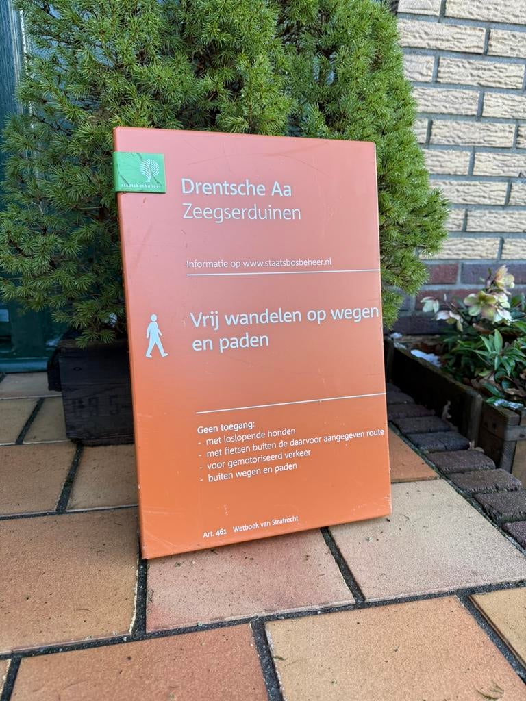 Staatsbosbeheer bord drenthe zeegserduinen vrij wandelen, Verzamelen, Ophalen of Verzenden, Zo goed als nieuw