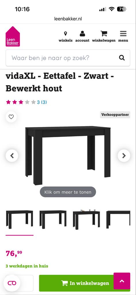 Eettafel (Leenbakker), Huis en Inrichting, Tafels | Eettafels, Ophalen, 50 tot 100 cm, Rechthoekig, Nieuw