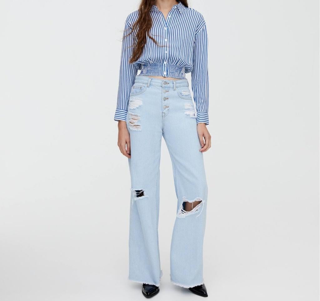 Smocked blouse (Pull & Bear), Blauw, Ophalen of Verzenden, Zo goed als nieuw, Pull & Bear