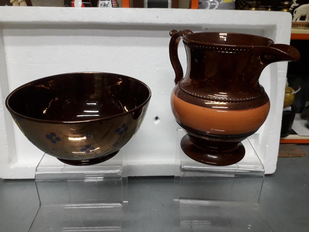 ANTIEKE GOUDSTEEN KAN + KOM in PERFECTE STAAT voor 7,50 E !!, Antiek en Kunst, Antiek | Keramiek en Aardewerk, Ophalen of Verzenden