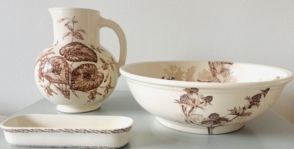 3 delig antieke set met bijzonder decor, Ophalen of Verzenden