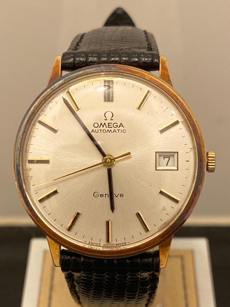 Omega Automatic Genève Date 14 Karaat Goud, Sieraden, Tassen en Uiterlijk, Horloges | Antiek, Met bandje, Polshorloge, Omega, Goud