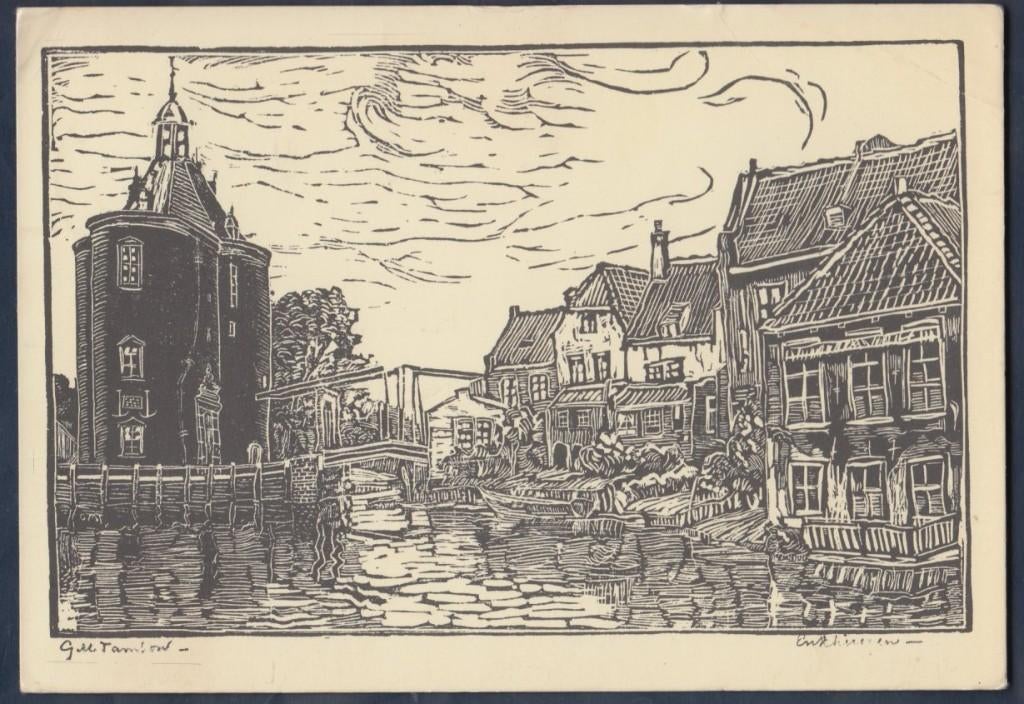 Enkhuizen Drommedaris en Zuiderspui Kunst J. M. Tamson, Ophalen of Verzenden, 1960 tot 1980, Gelopen, Noord-Holland