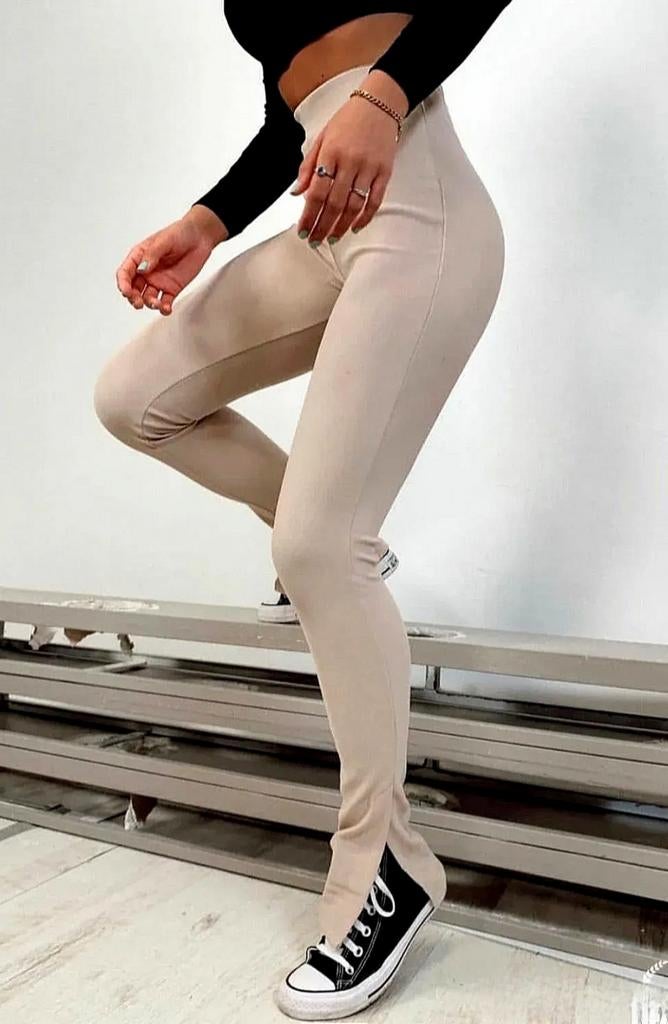 Zara beige skinny legging met split - XS, Ophalen of Verzenden, Zo goed als nieuw, Maat 34 (XS) of kleiner, Lang