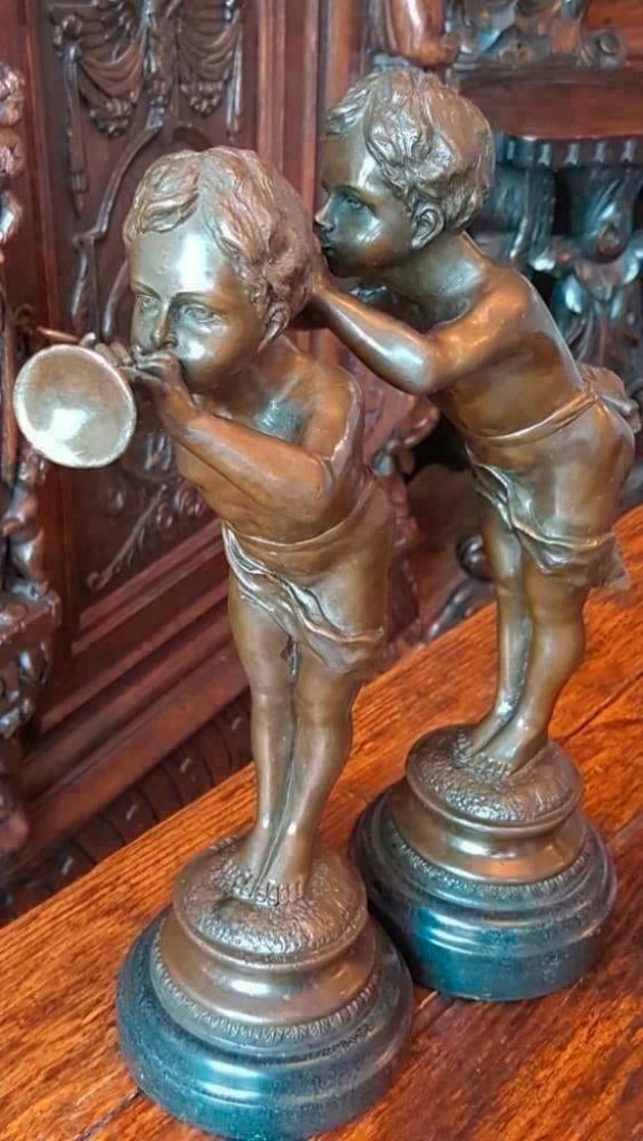 Prachtig antiek set bronzen beelden Louis KLEY, Brons Set, Ophalen of Verzenden, Brons