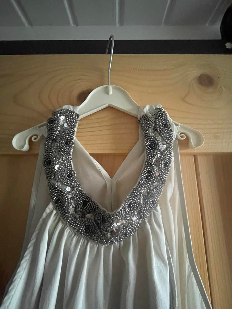 Mooie top met kraaltjes, maat XS, Beige, Ophalen of Verzenden, Zo goed als nieuw, Zonder mouw