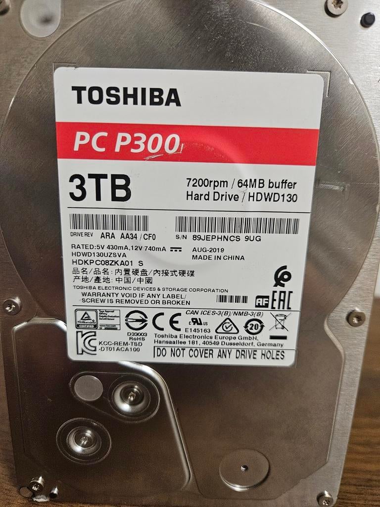 Toshiba 3TB HDD, (meerdere stuks), Computers en Software, Harde schijven, Intern, Toshiba, Ophalen of Verzenden, Zo goed als nieuw