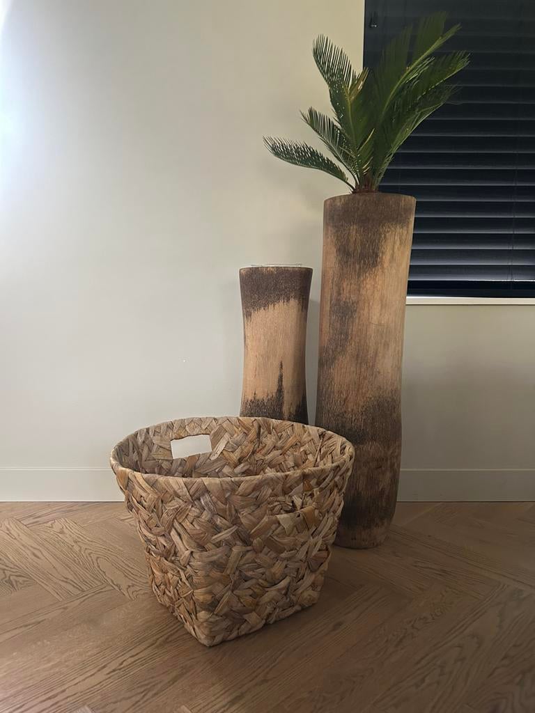 Grote mand van gevlochten waterhyacint, Ophalen, Rond, Riet