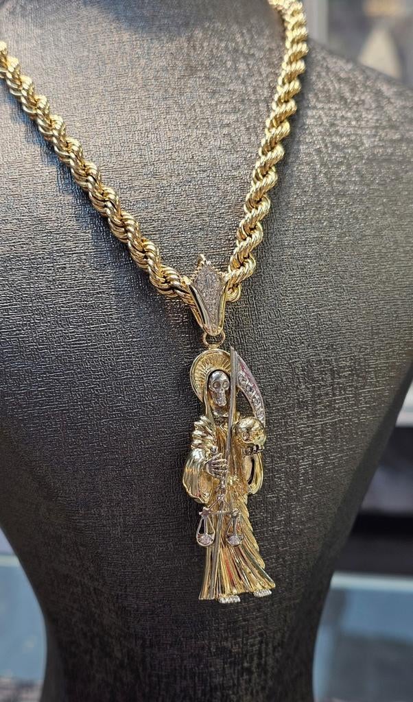 Prachtige Santa Muerte met rope ketting 14k, Ophalen of Verzenden, Nieuw, Goud, Goud