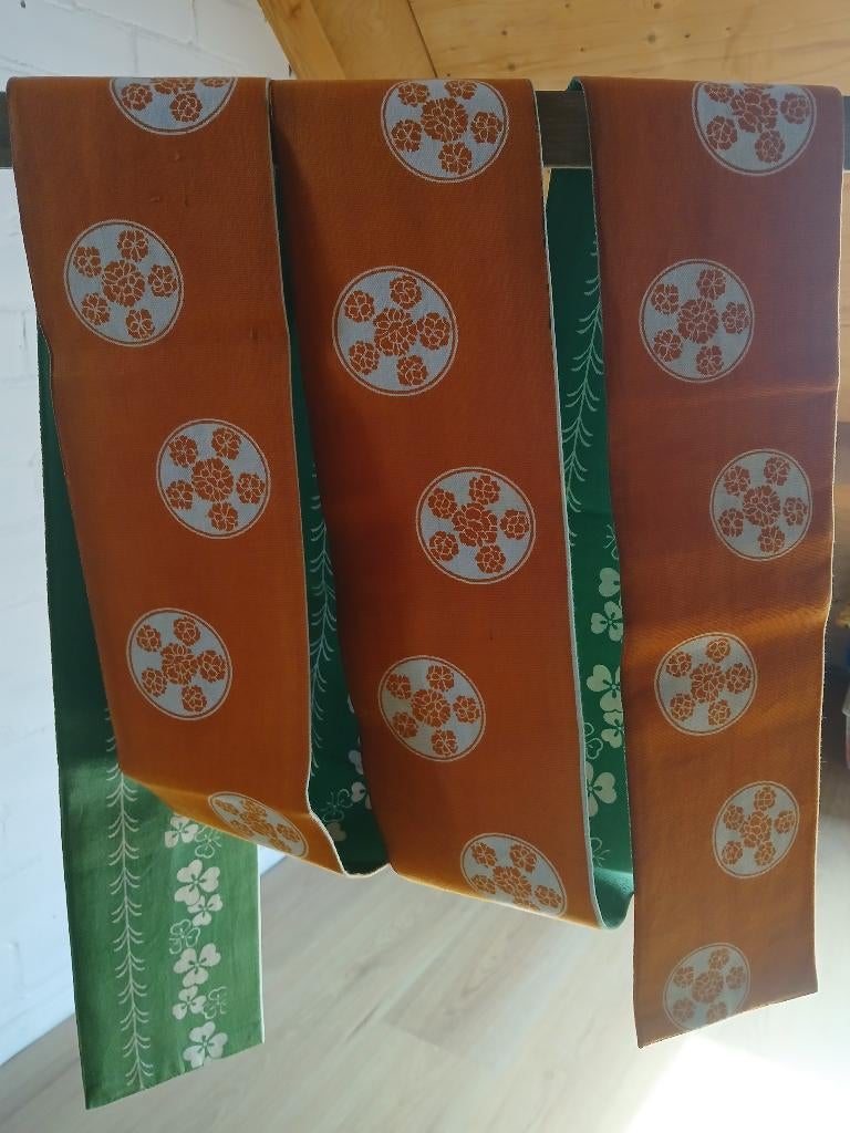 Traditionele Japanse obi hanhabaobi oranje groen, Ophalen of Verzenden