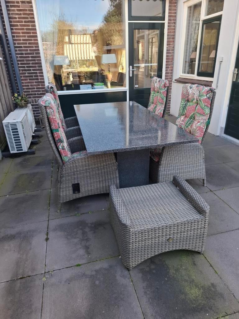 Natuursteen tuintafelset, Tuin en Terras, Tuinsets en Loungesets, Ophalen, Gebruikt, Eettafel, Tuinset