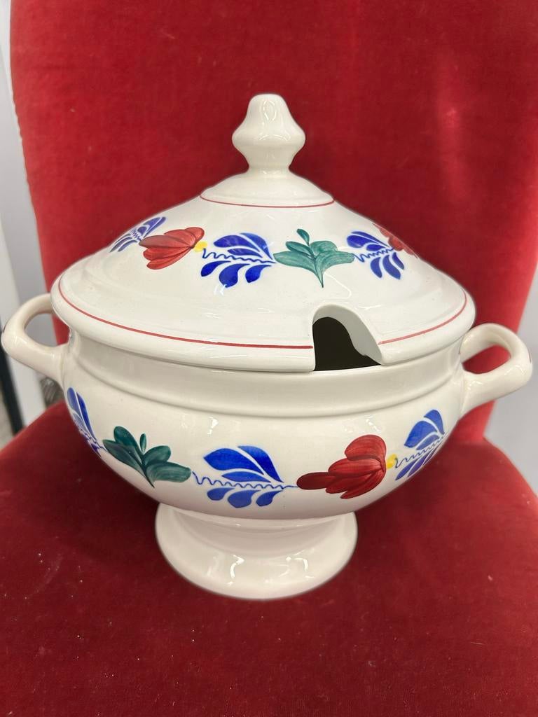 Boerenbont soepterrine met soeplepel, Keramiek, Overige typen, Div, Ophalen of Verzenden